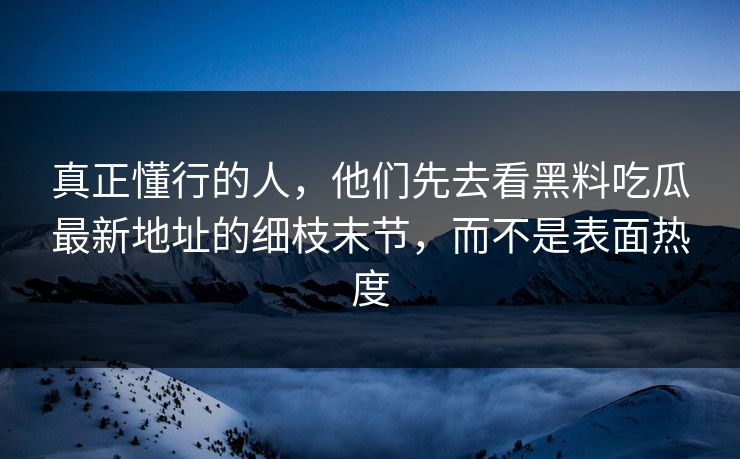 真正懂行的人，他们先去看黑料吃瓜最新地址的细枝末节，而不是表面热度