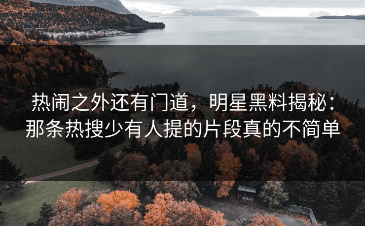 热闹之外还有门道,明星黑料揭秘:那条热搜少有人提的片段真的不简单