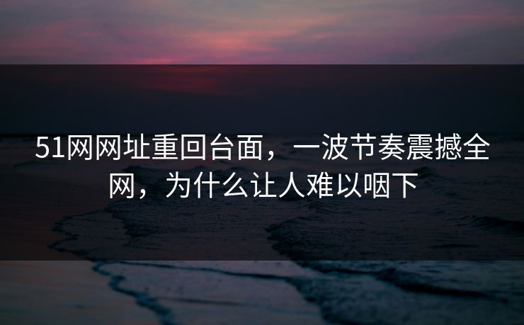 51网网址重回台面,一波节奏震撼全网,为什么让人难以咽下